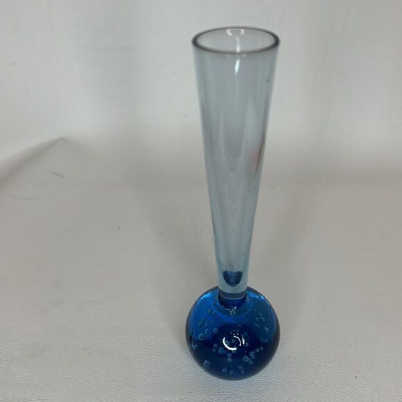 Bubble Bud Vase Blue Single Stem 6 1/4 Tall 2 In Ball 1 In Opening Vintage 1960 - Picture 2 of 5